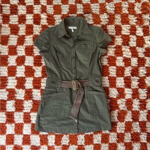 Point Zero Olive Button-Up Dress with Belt